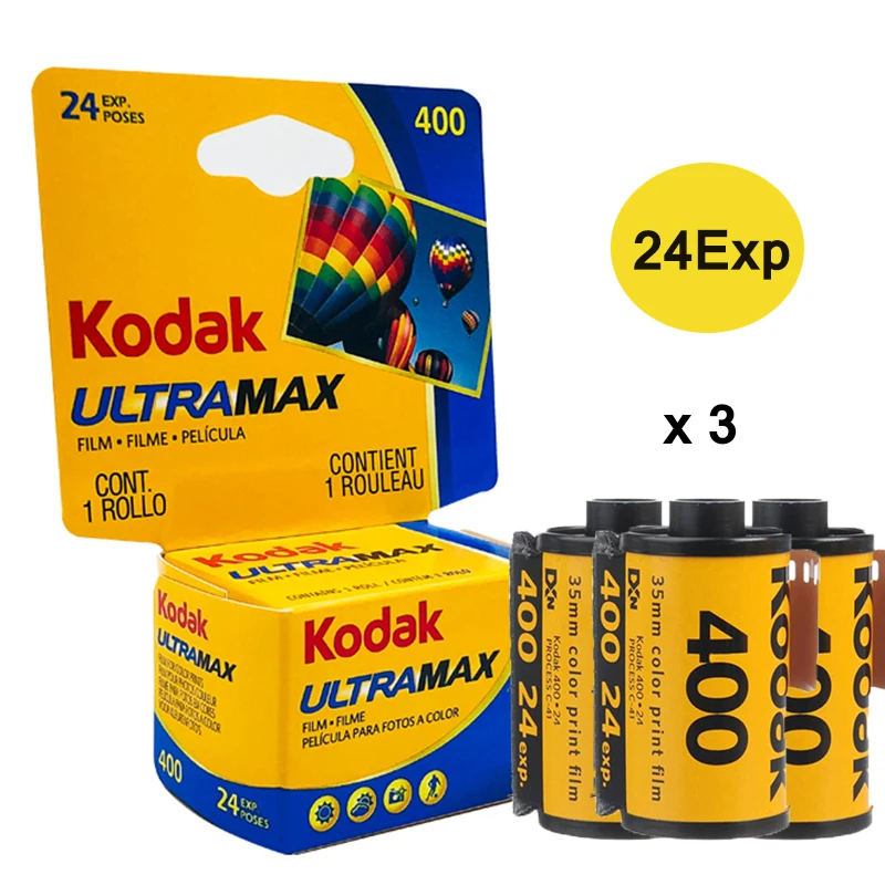 3Rolls Original Kodak UltraMax 400 Color 35mm Film Color Print Negative Film 24 Exposure per Roll For M35 / M38 Camera