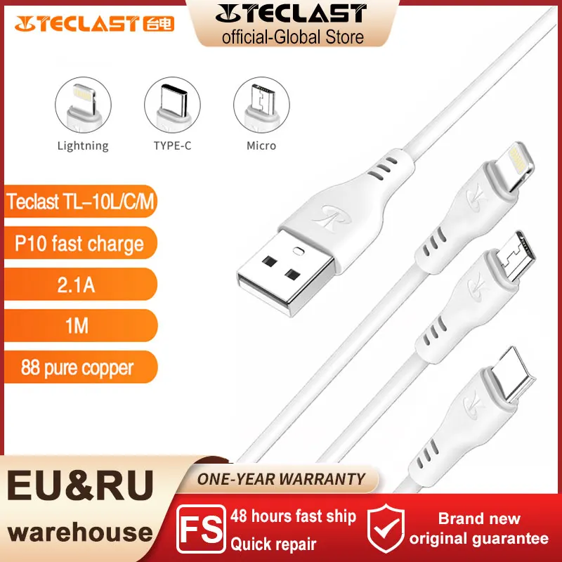 

Teclast Original P10 Quick Charge Cable Type-C Lightning Micro USB 2.1A Current Durable Quality 1M PVC Material Data Line