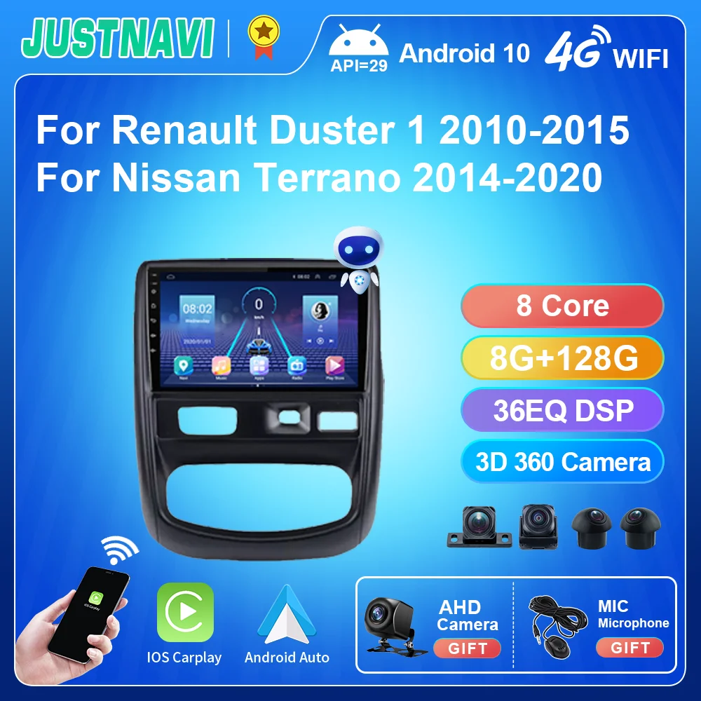 

Автомагнитола JUSTNAVI для Renault Duster 1 2010-2015 для Nissan Terrano 2014-2020 Android Авто DSP RDS Carplay плеер