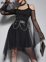 goth dark grunge punk black mesh mini dresses women mall gothic alternative halter partywear flare sleeve off shoulder clothes