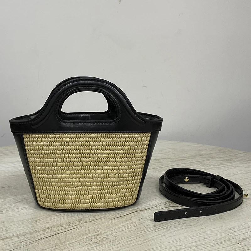 

Women's Luxury Designer Handbag Summer Pu Leather Vintage Woman Straw Crossbody Shoulder Bags for Women Brand Beach Tote Bag