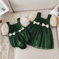 sister matching clothes for baby girls short puff sleeves dress toddler infant bodysuit romper 2022 summer newborn girl outfit