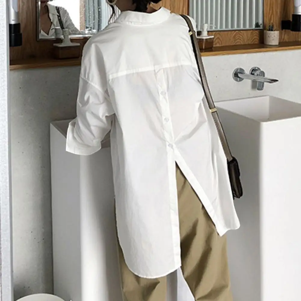 

Women Long-sleeved Shirt Chic Versatile Women's Blouses Single-breasted Back Buttoned Soft for Commuting Work Style Lady Commute