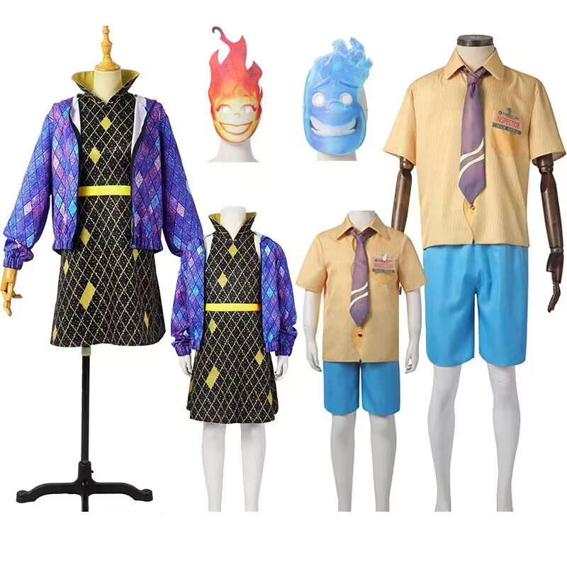 

Adult Kids Elemental Amber Cosplay Movie Water Fire Elemental Crazy Element CitySuit Girls Wade Costume Dress Halloween