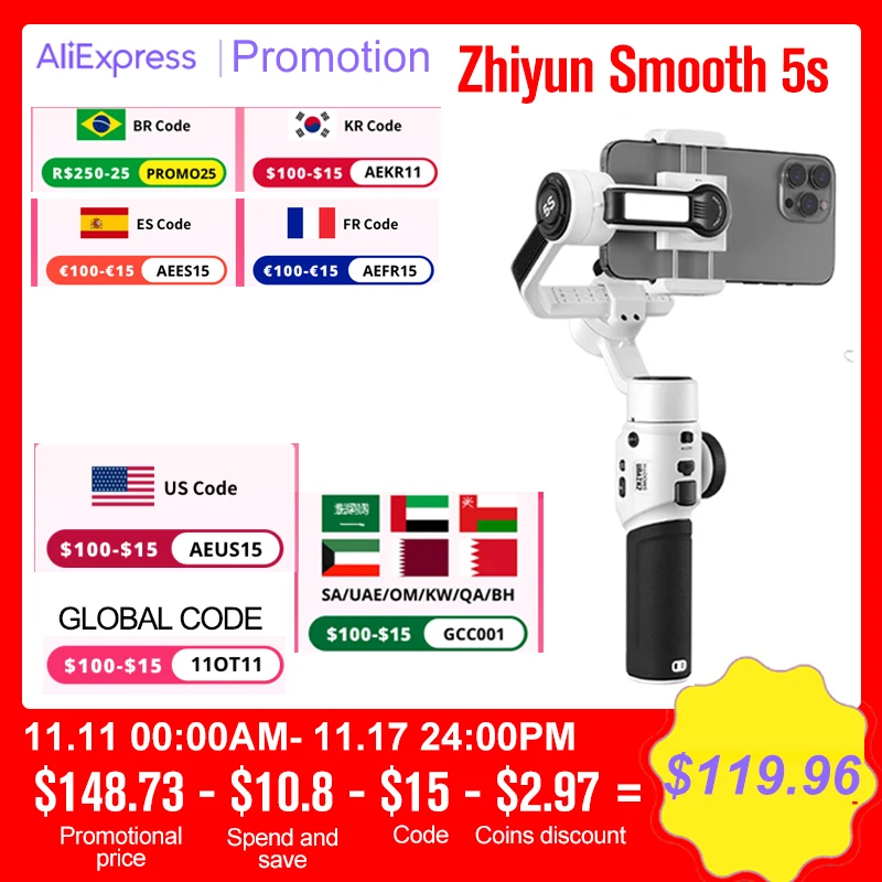 Zhiyun Smooth 5s Smooth 5 stabilizzatore cardanico palmare a 3 assi per...