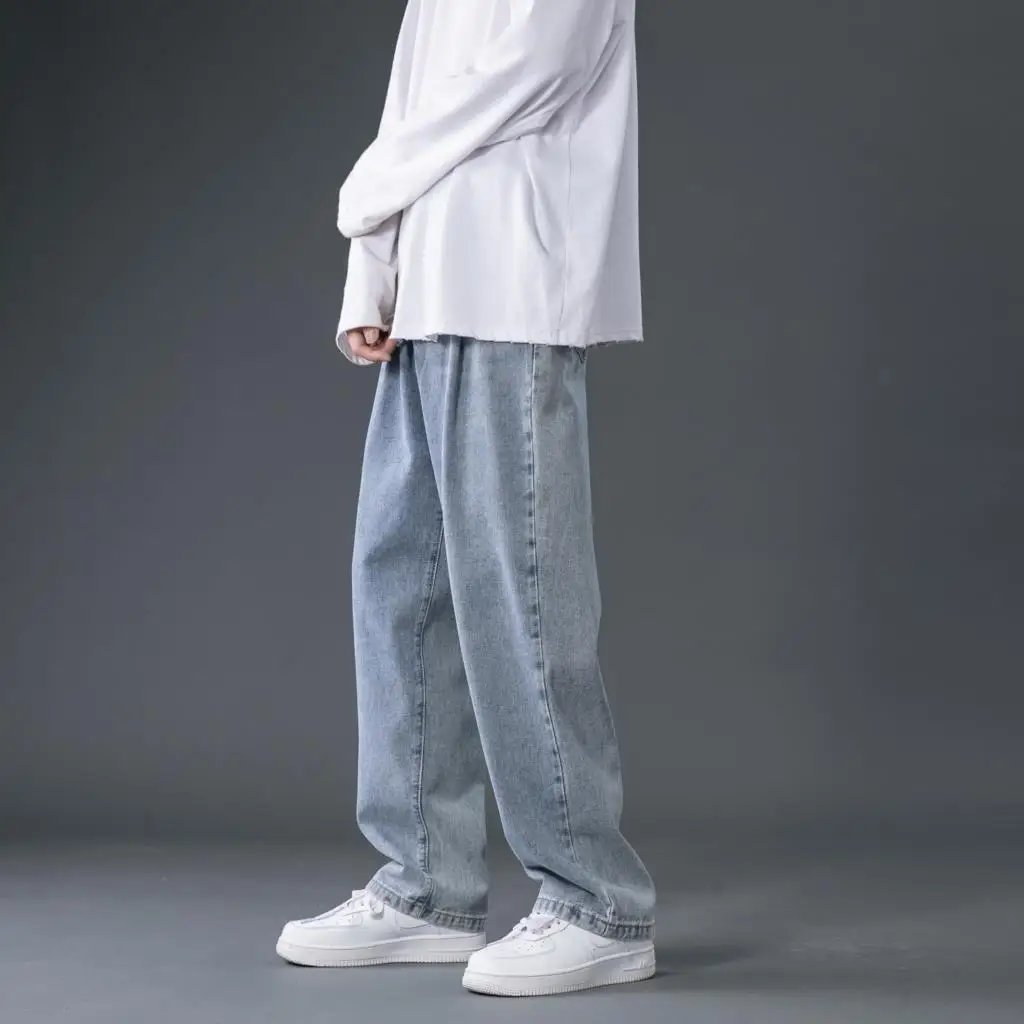 2022 Spring New Men's Denim Wide-leg Pants Korean Fashion Loose Straight-leg Vintage Jeans Male Brand Blue