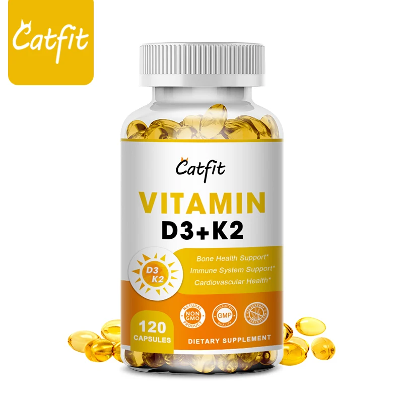 Catfit 5000 ме витамин D3 + K2 капсулы Премиум Иммунная поддержка сильные кости и здоровое сердце стресс витамины и минеральные добавки