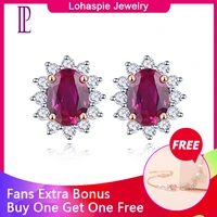lp natural no heated ruby diamonds stud earring 14 k rose real gold earrings sunflower shape fine jewelry for new years gift