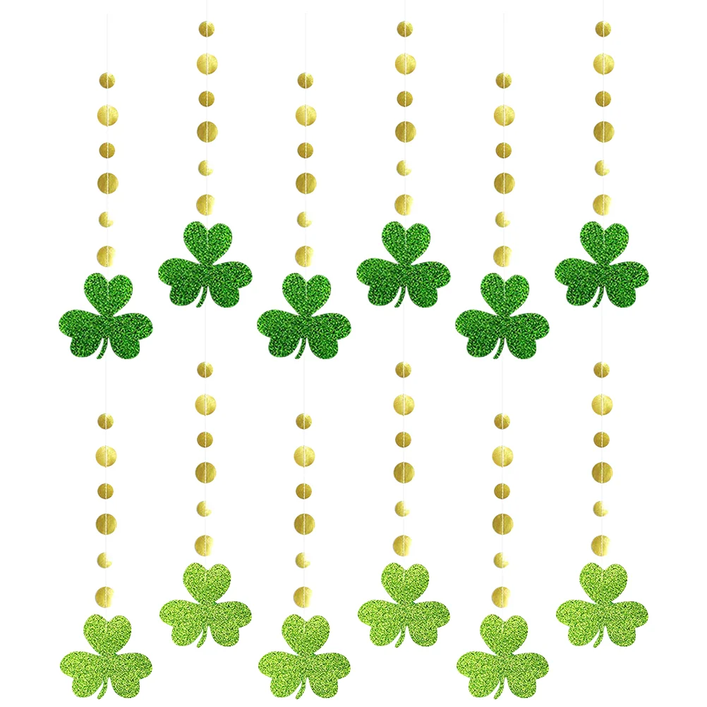 

12 Pcs Green Garland Patricks Day Shamrocks Home Ornament Rustic Farmhouse Bead Ornaments Party Favor Decoration Pendant