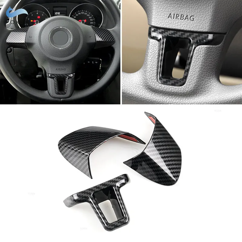 For VW Golf 6 MK6 Jetta Bora Polo Eos Touran Caddy 3pcs ABS Carbon Fiber Style Steering Wheel Panel Cover Protective Trim
