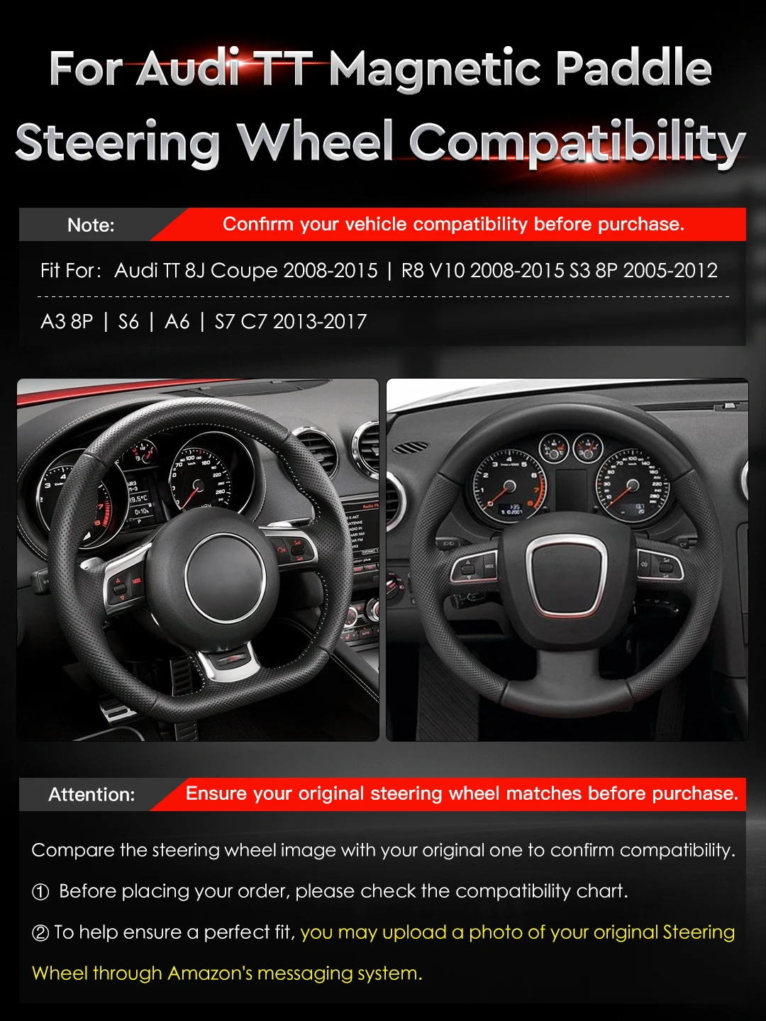 Фото Магнитные подрулевые переключатели TDD для Audi TT 8J Coupe R8 V10 2007-2015, S3 8P 2005-2012, карбоновые накладки на руль для переключения передач №2
