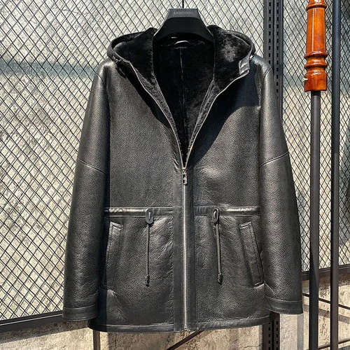 

Genuine Winter Jacket 2023 Original Fur Coat Men's Sheepskin Hooded Real Leather Clothes De Cuero Genuino FCY