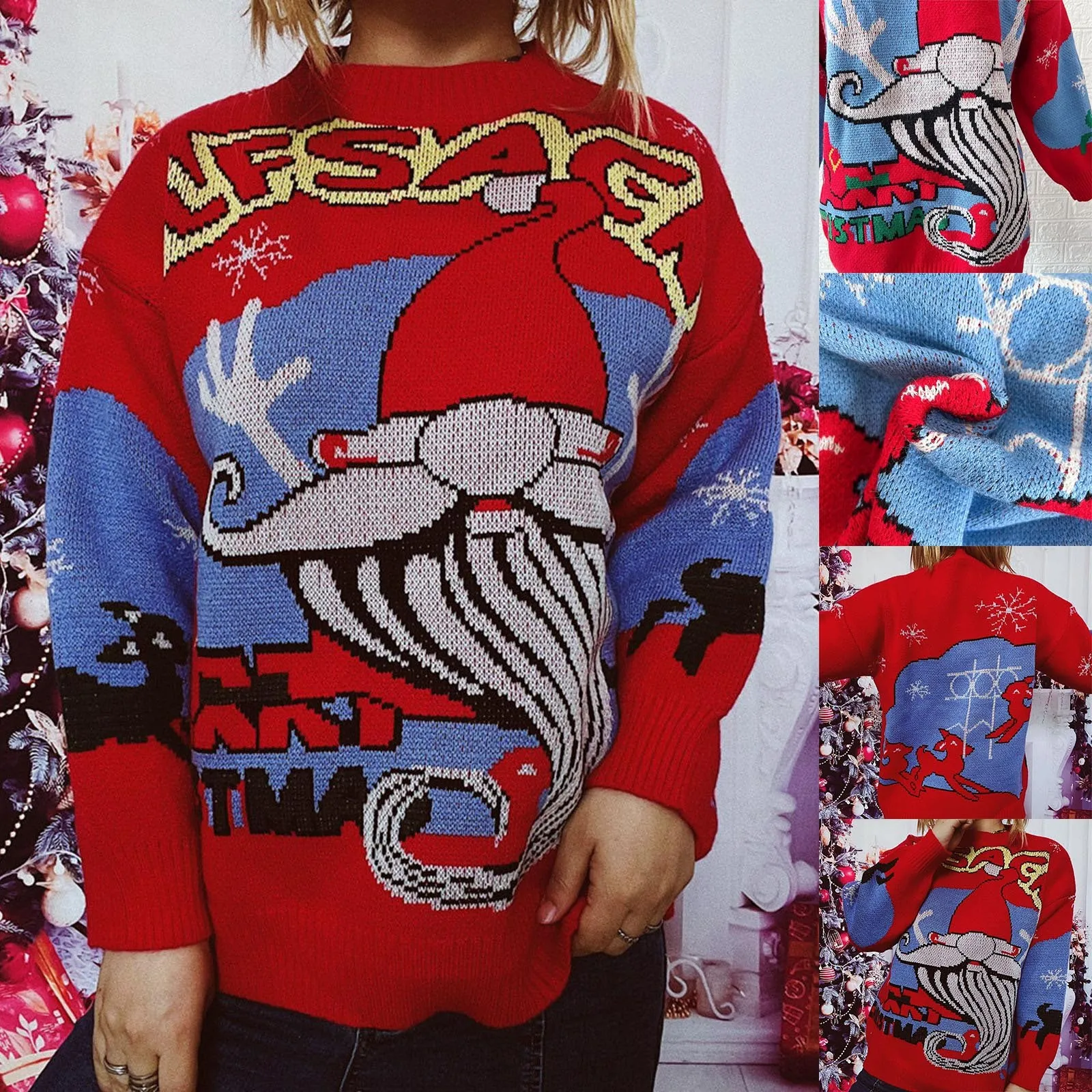 Женский утолщенный вязаный пуловер с круглым вырезом и Сантой свитеры для