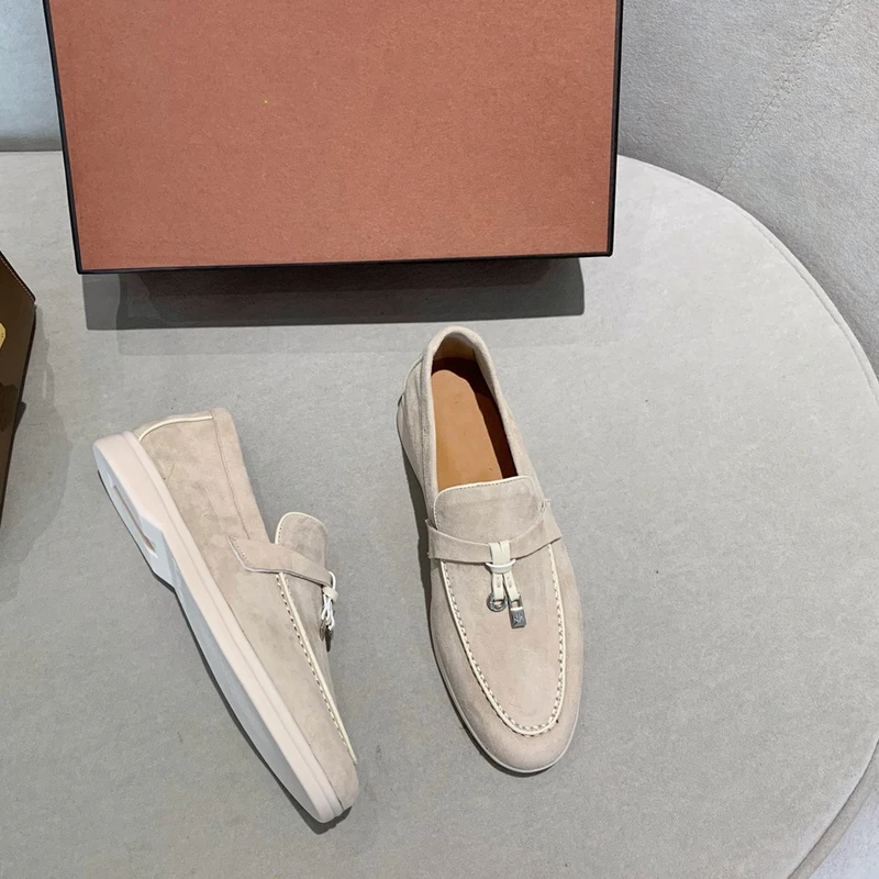 Logo Mocasines Shoes for Women 2022 Suede Leather Loafers Designer Luxury,LP Casual Shoes Brand Comfortable Walking Woman Shoes