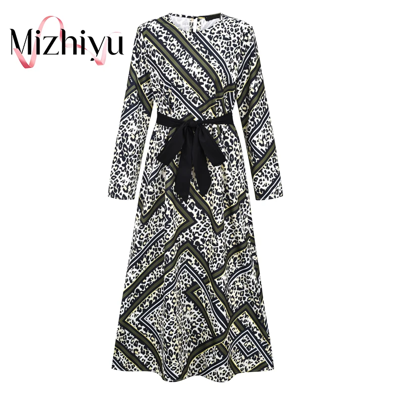 

Spring Summer Elegant Shirt Dress Women's Button Long-Sleeved Blouse Mid-Length Dress Ladies Office V-Neck Print Party Dress