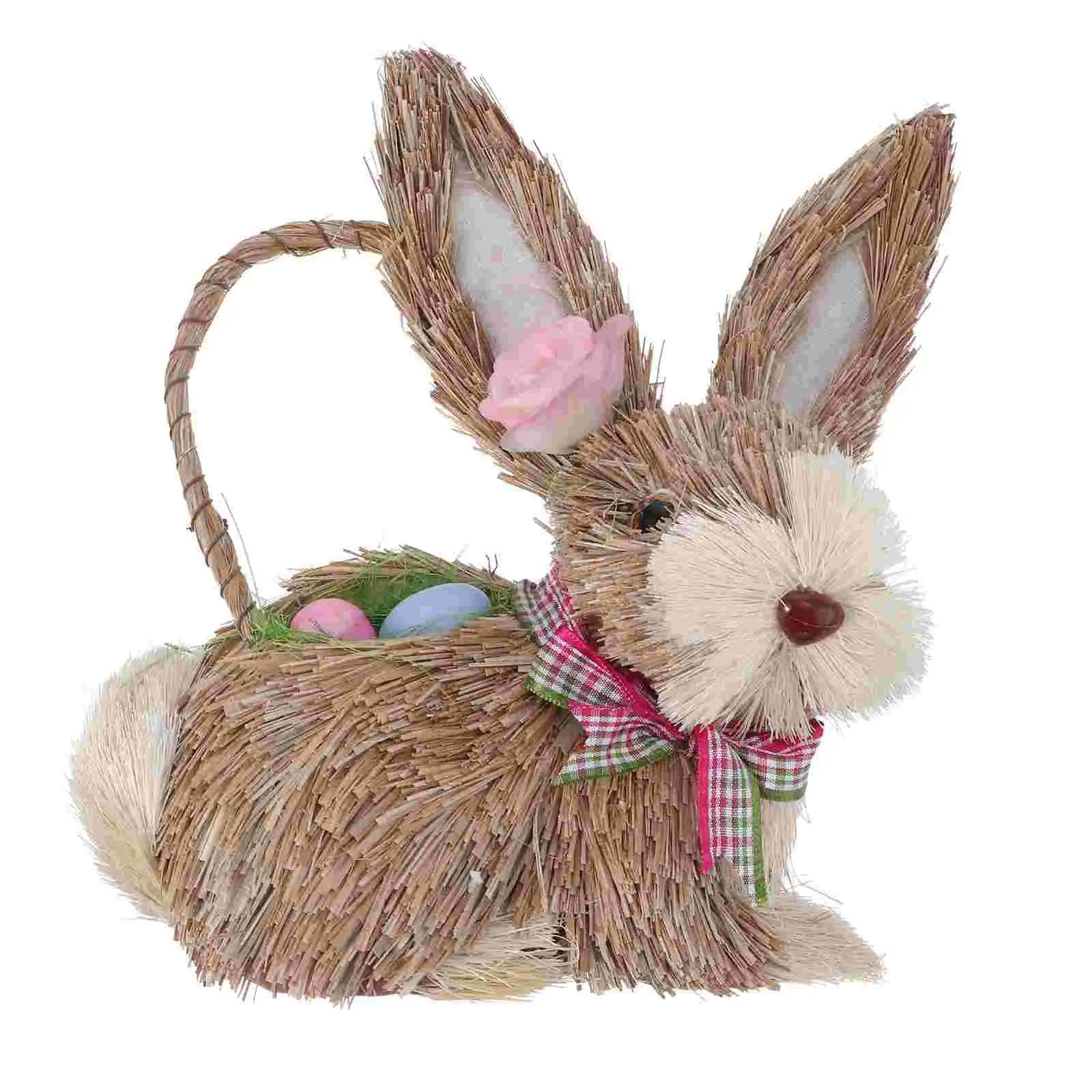 

Hand-woven Straw Rabbit Adornment Animals Ornament Easter Micro Landscape Decor