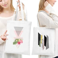 shopping bags women canvas shoulder bag reusable ladies shape pattern handbags casual tote grocery storage bag for girls