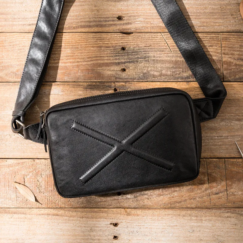 Vintage fashion luxury handmade designer first layer cowhide men's chest bag daily outdoor sports genuien leather messenger bag