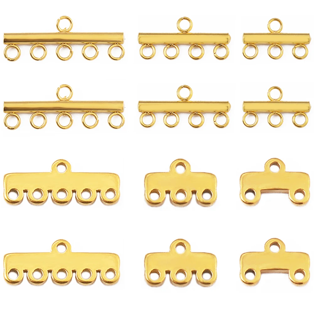 10pcs Stainless Steel Gold Layer Necklace Bracelet Clasp Bails 5 Loops Drop Earrings Chains Connectors for DIY Jewelry Making