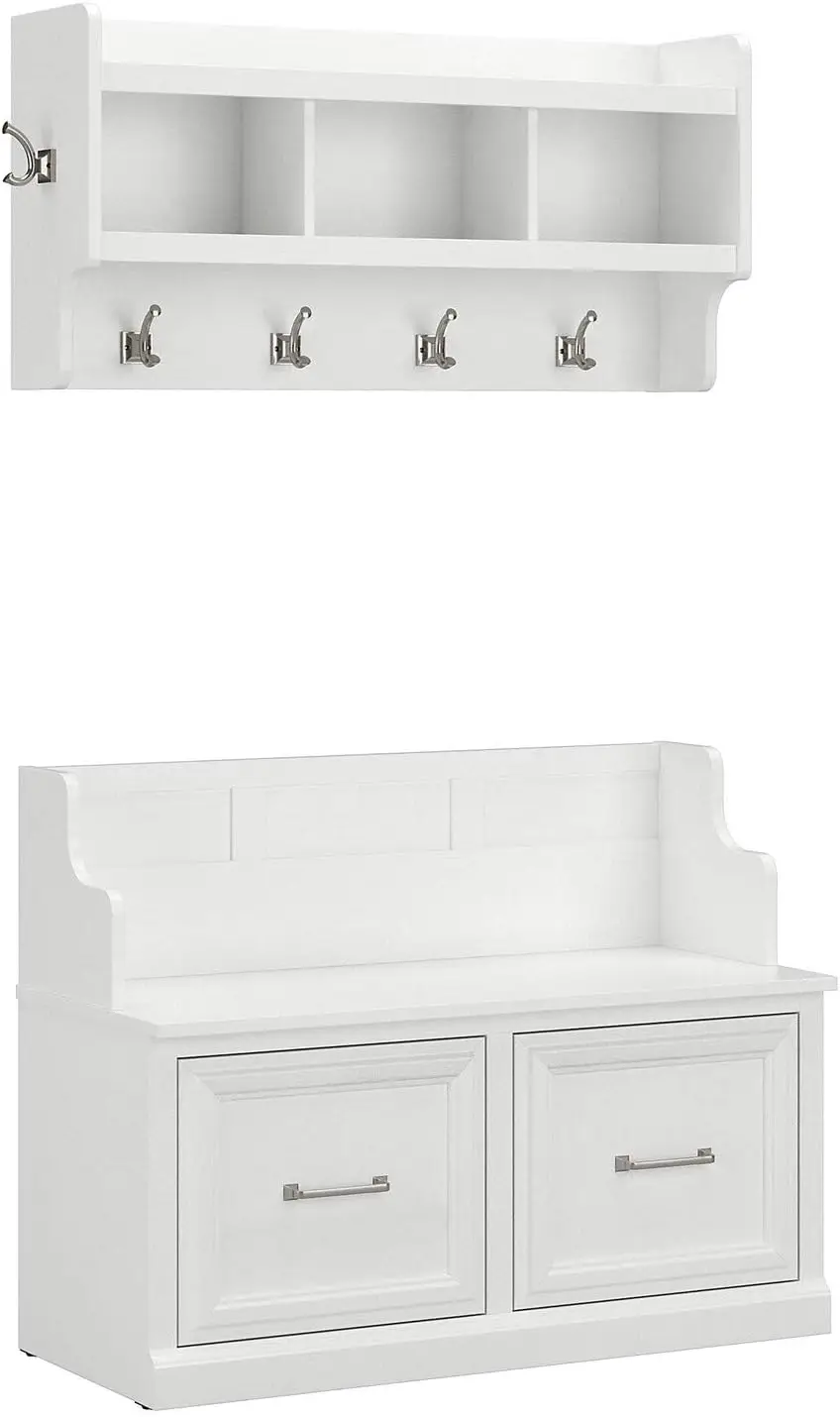 Скамья для лесной прихожей Bush Furniture с дверцами и настенной вешалкой одежды |