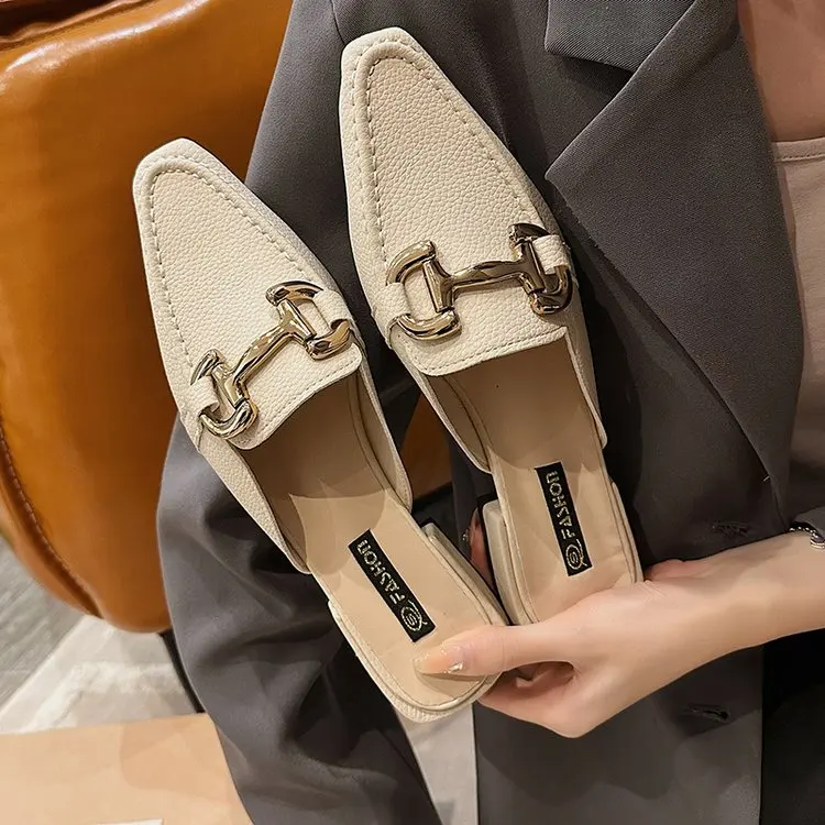 

Туфли женские на плоской подошве, квадратный каблук, заклепки, уличные низкие лоферы, сланцы, квадратный каблук, Искусственная резина, микро...