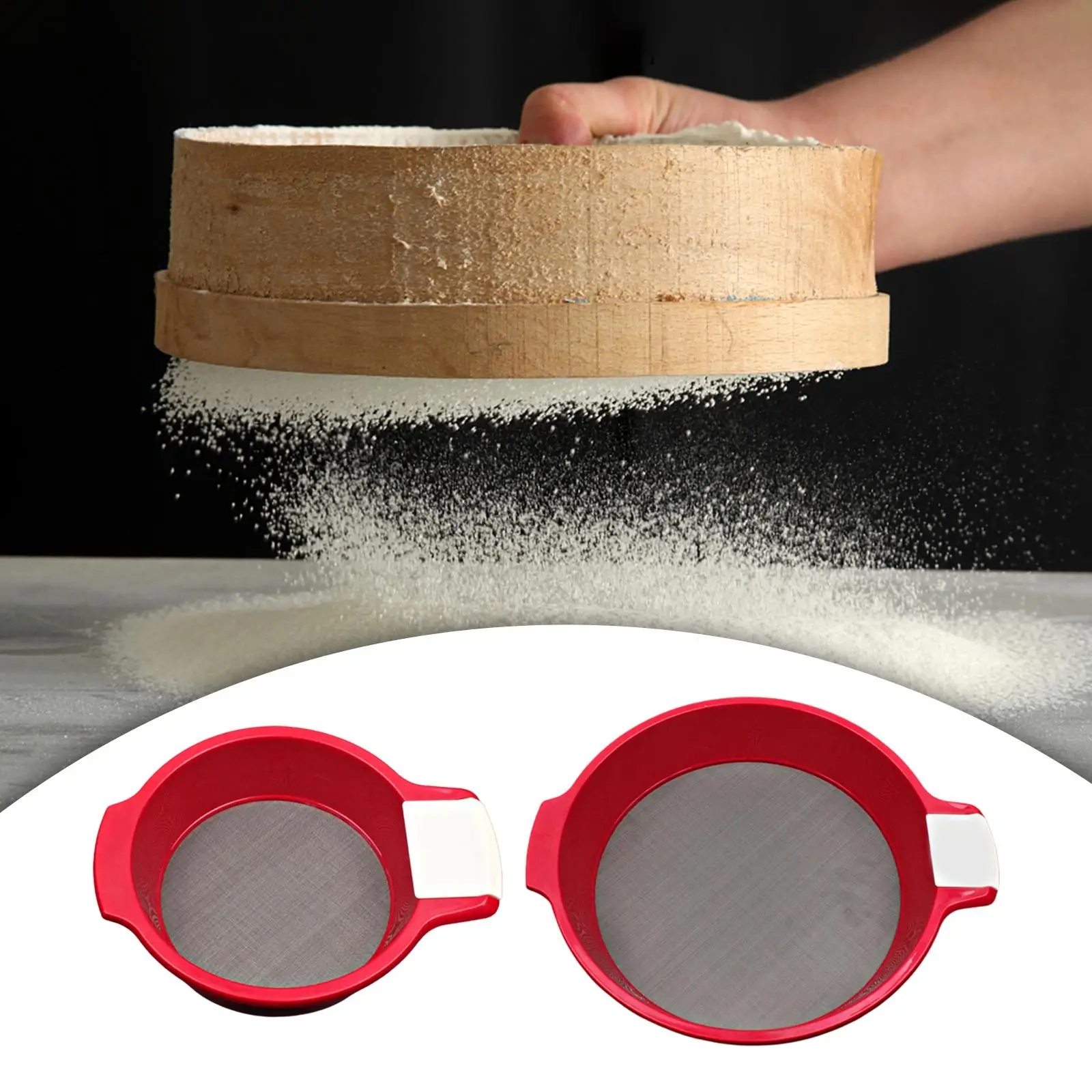 Flour Sifter with Double Handle ABS Plastic Mesh Filter Sieve for Coffee Sugar Spices Cocoa Powder Baking |