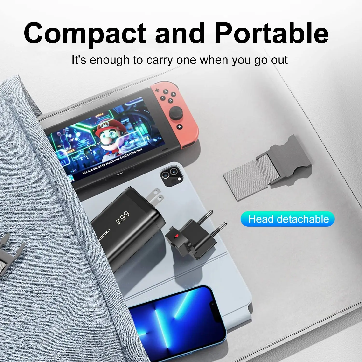 USLION 65W Korea Plug USB Type C GaN Charger For Laptop PD Fast Charging For iPhone 14 13 12 Pro Macbook Samsung Charge Adapter