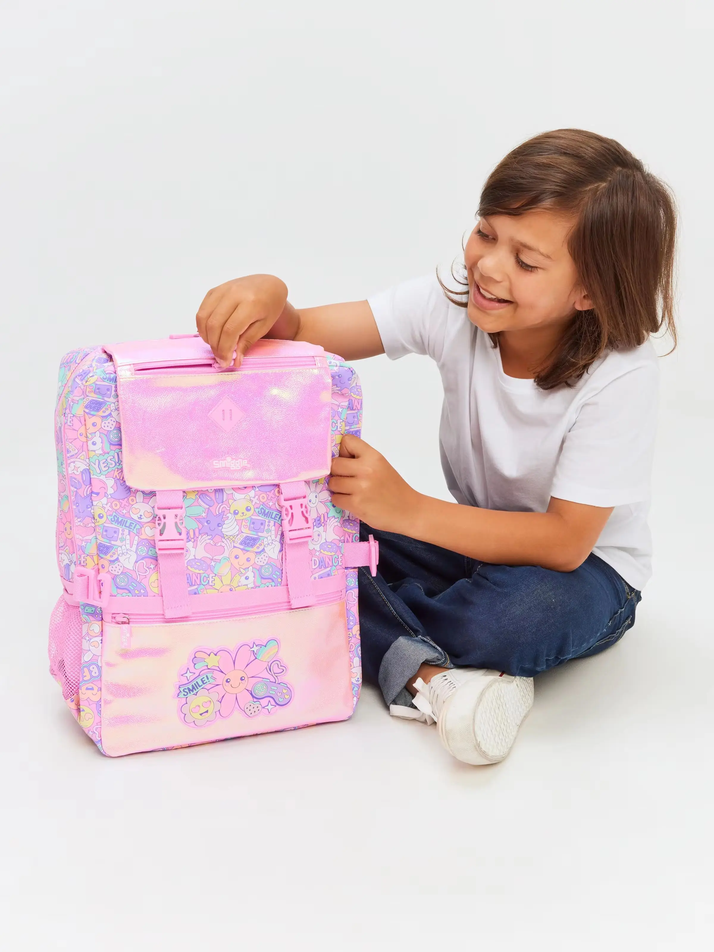 Оригинальный Австралийский розовый рюкзак Smiggle с улыбающимся лицом детский