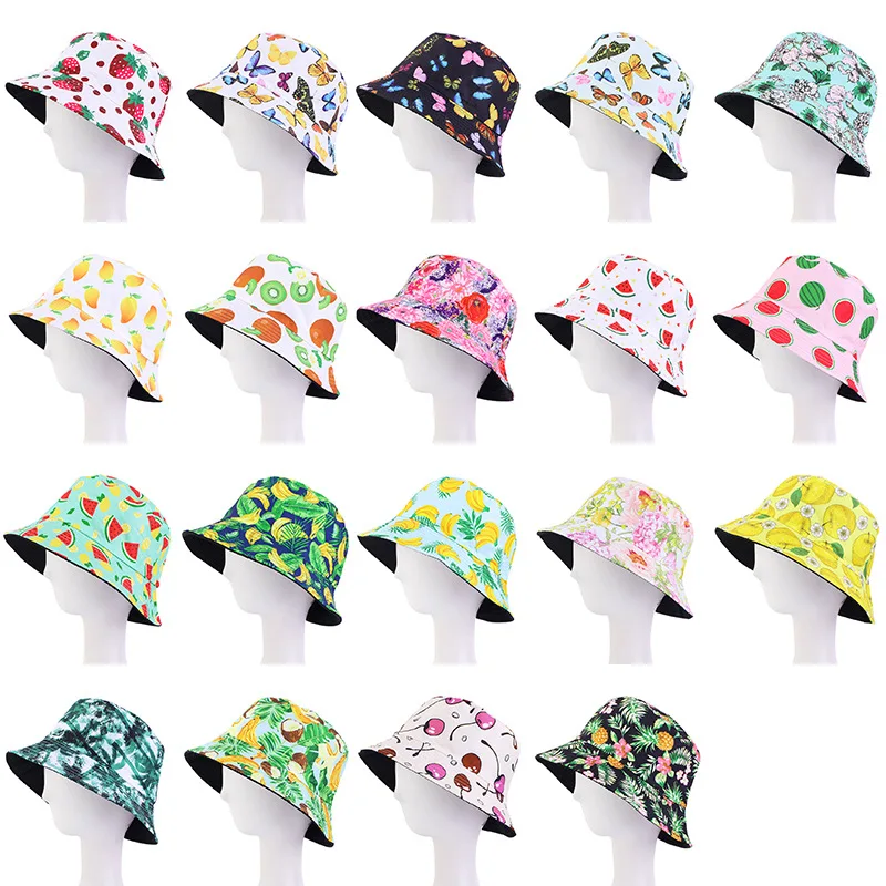 

Summer Pastoral Printing Bucket Hat Outdoor Couple Sun Protection Sun Hat Double-Sided with Beach Hat JDPM-46