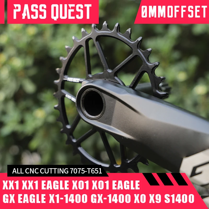 

PASS QUEST MTB Bike Narrow Wide Crankset 0mm Offset Direct Mount for GXP XX1 X1 X01 X0 X9 GX NX SX DUB Gravel Bike 28-44T Black