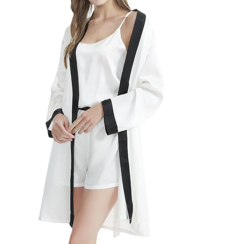 2022 New 19mm Natural Fabric 100%Silk Pajamas Set Nightgown Women Silk Robe Sets Sleepwear High Quality Black Night-robe Lady