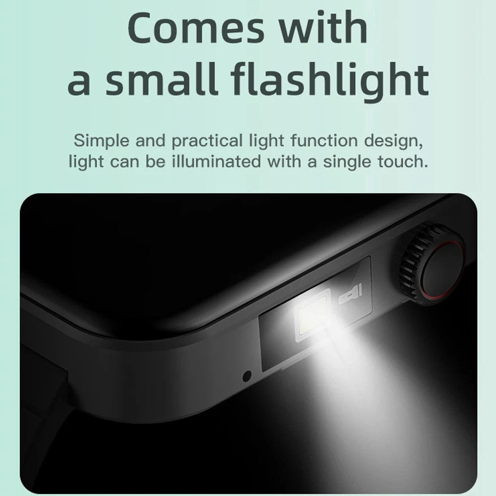 1 69hd large screen smart watch heart rate blood pressure blood oxygen led flashlight women smartwatch for xiaomi samsung phone free global shipping