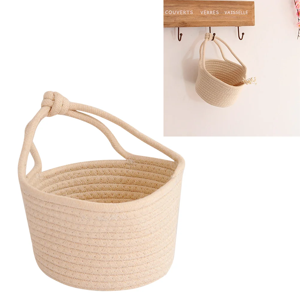 

Basket Hanging Storage Wall Baskets Woven Rope Cotton Organizer Round Bins Stuff Sundries Container Organizing Stair Weaved Toy