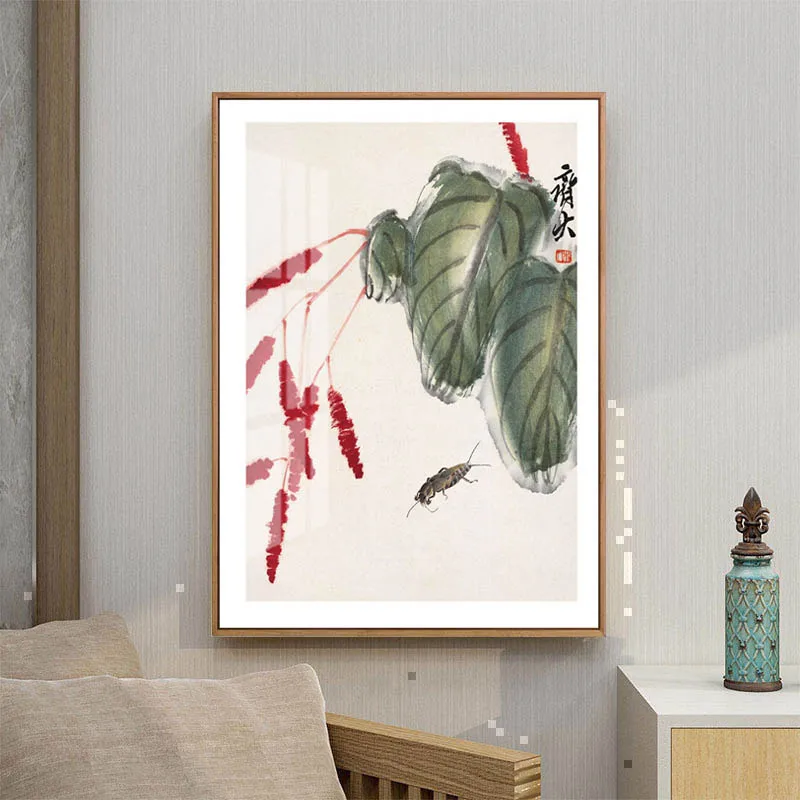 

Traditional Chinese Ink Painting Style Canvas Art Print Painting Poster of Dragonfly and Flower By Qi Baishi Living Room Wall Pi