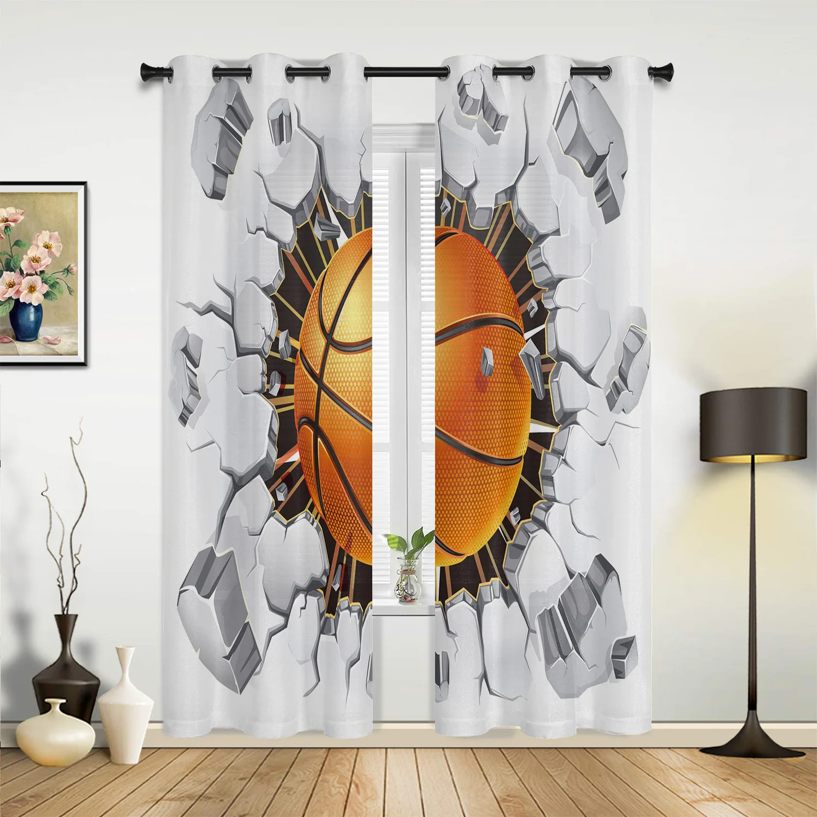 

Basketball Wall Crack Curtains for Bedroom Living Room Drapes Kitchen Children's Room Window Curtain Modern Home Decor