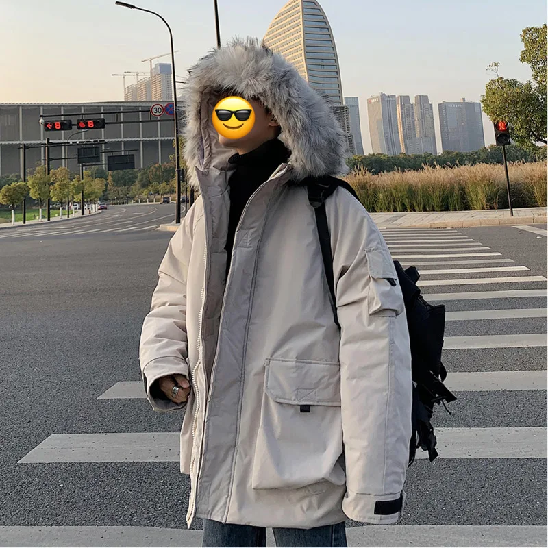 Winter Jacket Men Warm Fashion 3 Colors Casual Fur Collar Hooded Thick Jacket Men Streetwear Loose Short Coat Mens Parker M-2XL