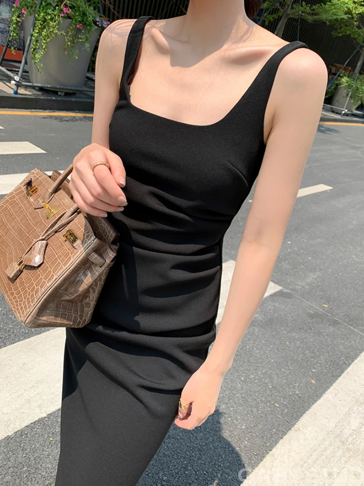 Женские весенне-летние платья 2022 сексуальные черные на бретельках без рукавов Y2k