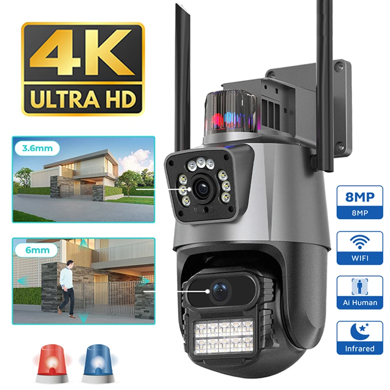 

Беспроводная IP-камера видеонаблюдения с двумя объективами, 4K, 8 Мп, Wi-Fi
