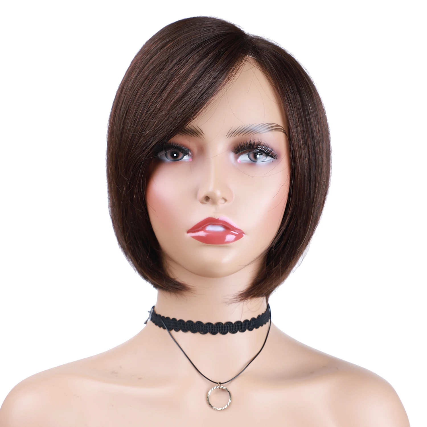 Короткие коричневые парики-фаллоимитаторы UNA смешивают человеческие волосы