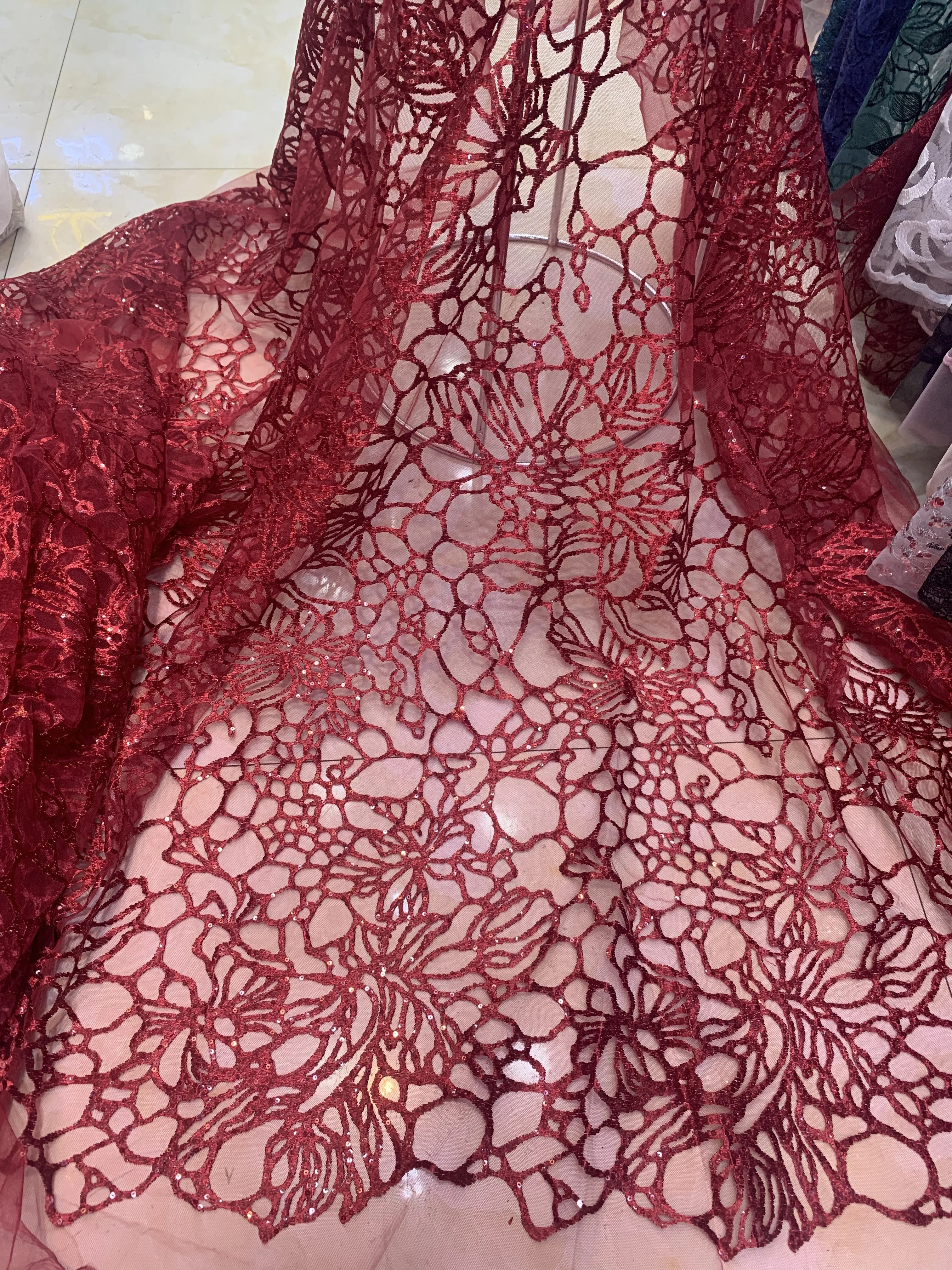 

New arrivals 2018 embroidered net lace fabric for wedding dress hot sale african french guipure beaded lace fabric GY11