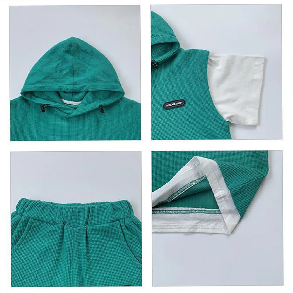 Children Clothing Sets Boys Clothes Short Sleeve Hooded Shirt+short Kid Clothes Fake 2Pcs Suit Cotton 2022Summer Baby Boy Outfit