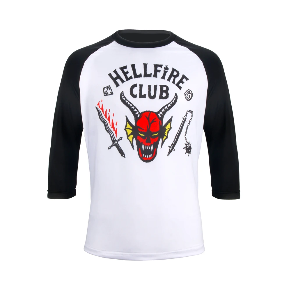 

Stranger Things T-Shirt Costume for Kids HELLFIRE CLUB Dustin's Three-quarter Sleeve Stranger Things 4 Top Cosplay Outfits