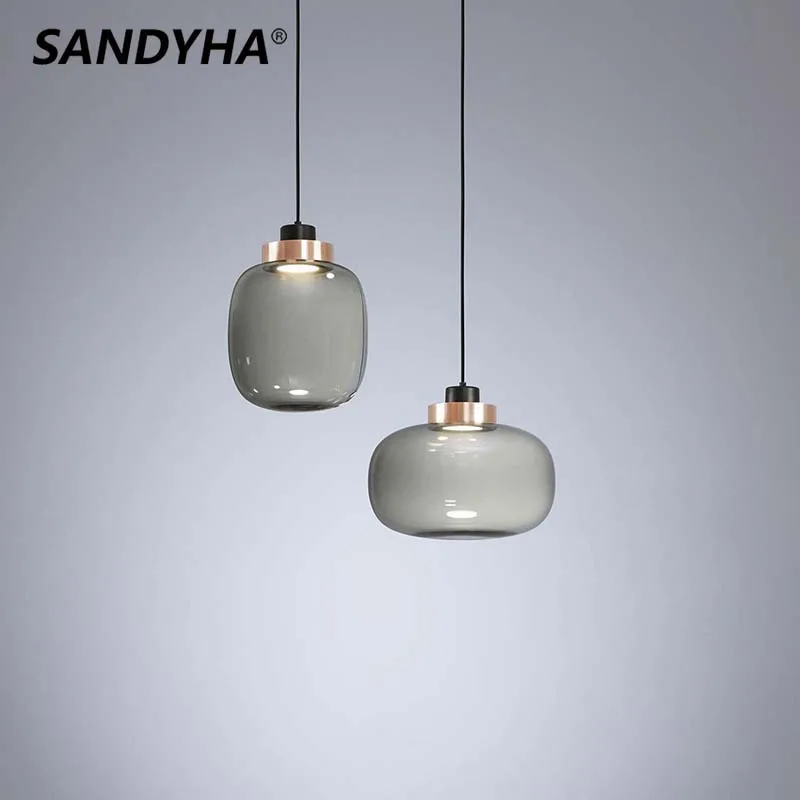 SANDYHA Nordic Minimalist Led Pendant Lights Glass Decor Chandelier for Bedroom Dining Room Bedside Kitchen Hanging Lamp Fixture