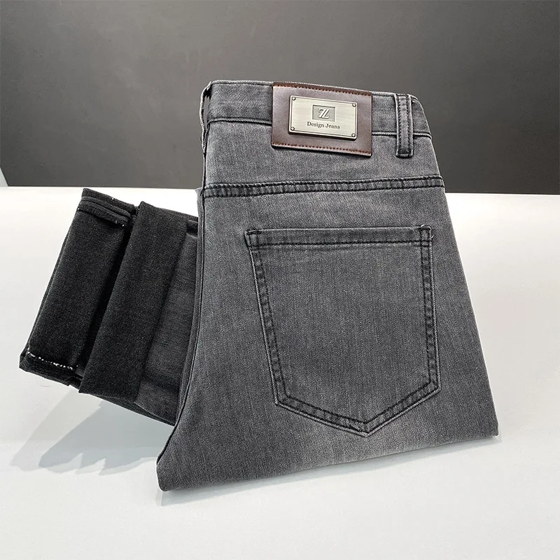 Летние тонкие черные серые джинсы мужские облегающие простые и