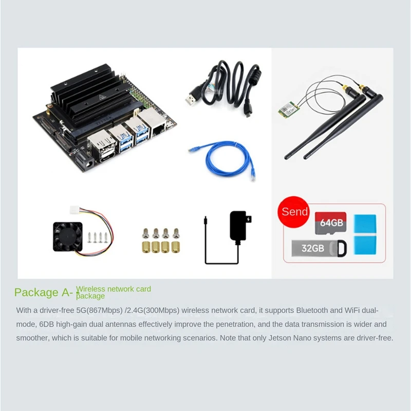 

NEW-For Jetson Nano 4G Development Kit+7-Inch IPS Screen+Camera+Network Cable+32G USB Drive+64G SD Card+Reader+Power