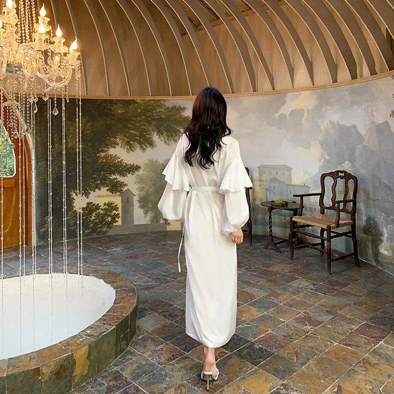 Fashionable and high-end satin pajamas, women's elegant morning robe, best friend bathrobe, home clothing