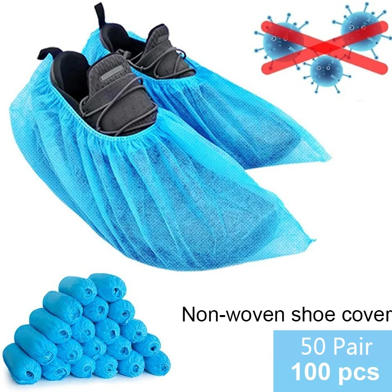 

100Pcs(50 Pair) Non-woven Shoe Cover Boot Cover Disposable Shoe Cover for Indoor Hospital and Building Non-slip Water Resistant