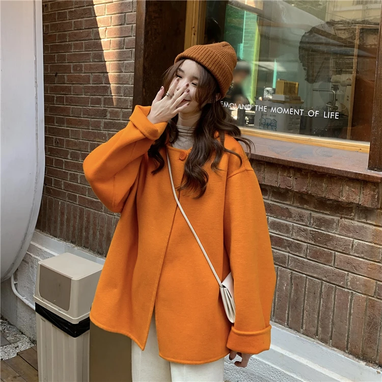 

GG1367 Hooded cloak woolen coat women's autumn and winter 2022 new small man design loose long sleeve woolen cloth