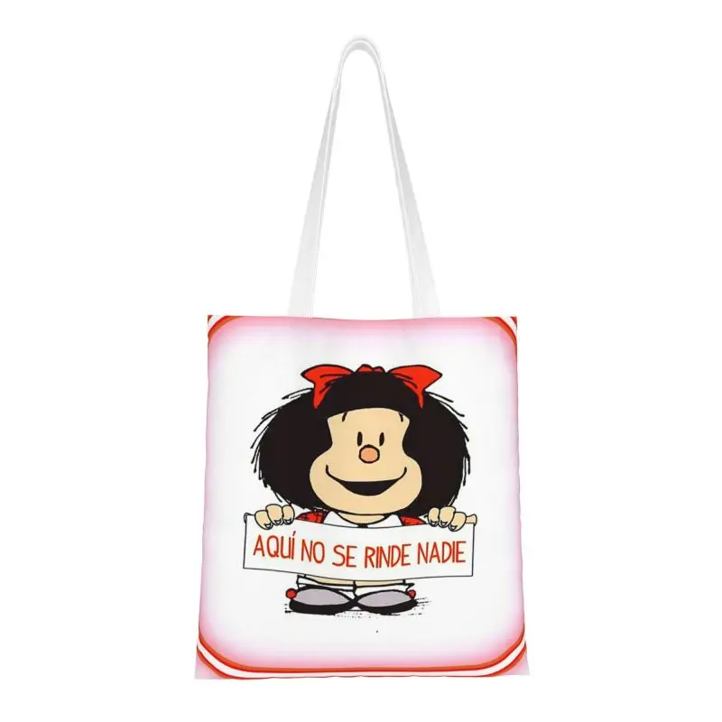 

Thinking Mafalda Grocery Shopping Bags Cute Printed Canvas Shopper Tote Shoulder Bags Argentina Manga Quino Cartoon Handbag
