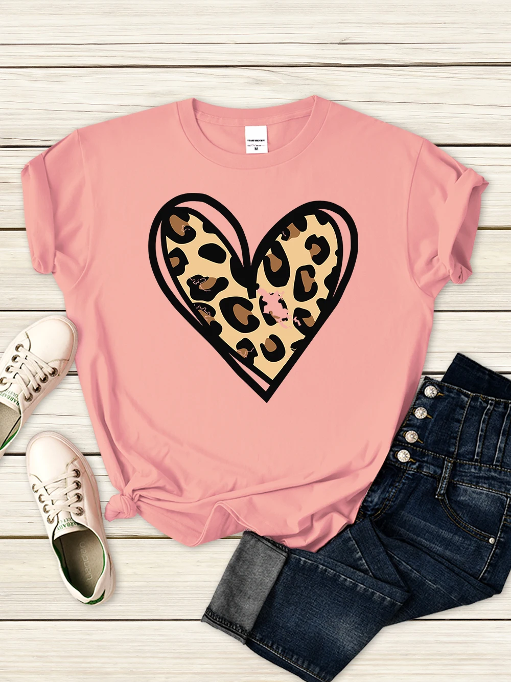 

Incomplete Leopard Print Heart Female T-Shirts Summer Comfortable Short Sleeve Casual Brand Clothing Korean Fashion Tshirt Women
